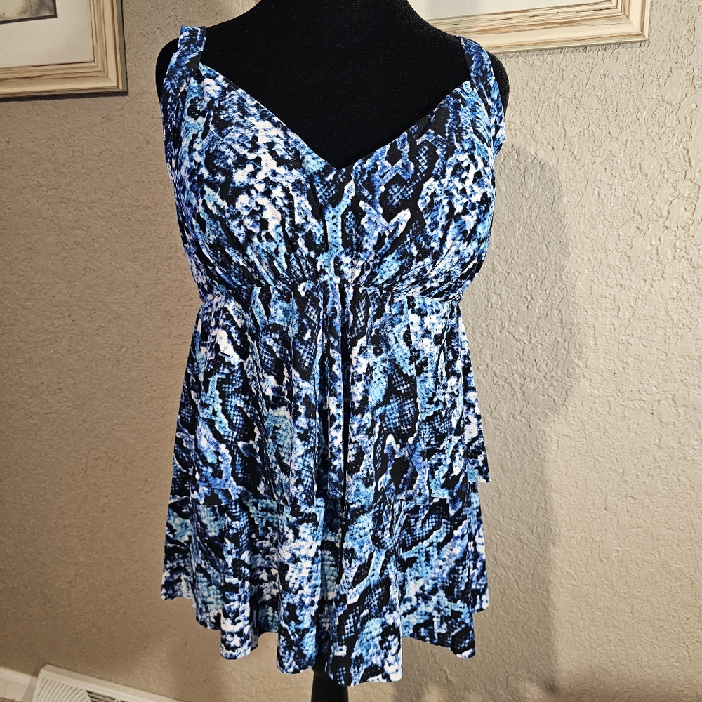 Blue Patterned Women's Swim Tankini Top